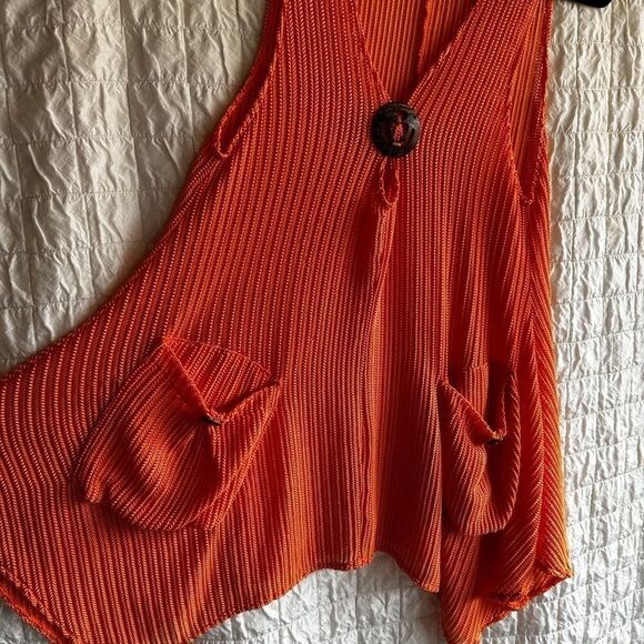 PARADISE USA mesh bright orange with large pockets   Tunic Cover-Up - Picture 5 of 5